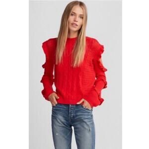 Express Red Lace Ruffle Sleeve Cold Shoulder Sweater